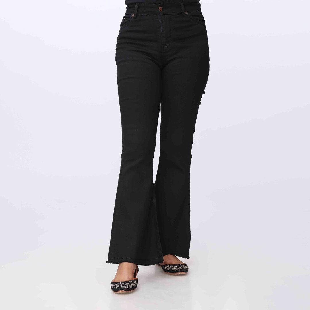 Black Bell Bottom Denim Pants PW3606